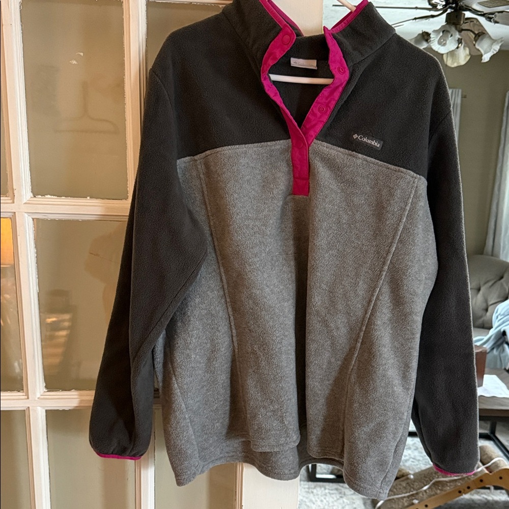 Columbia Charcoal and Light Gray Fleece with Pink Trim